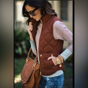 J CREW Quilted Down Excursion Vest in Wine Red- Size S